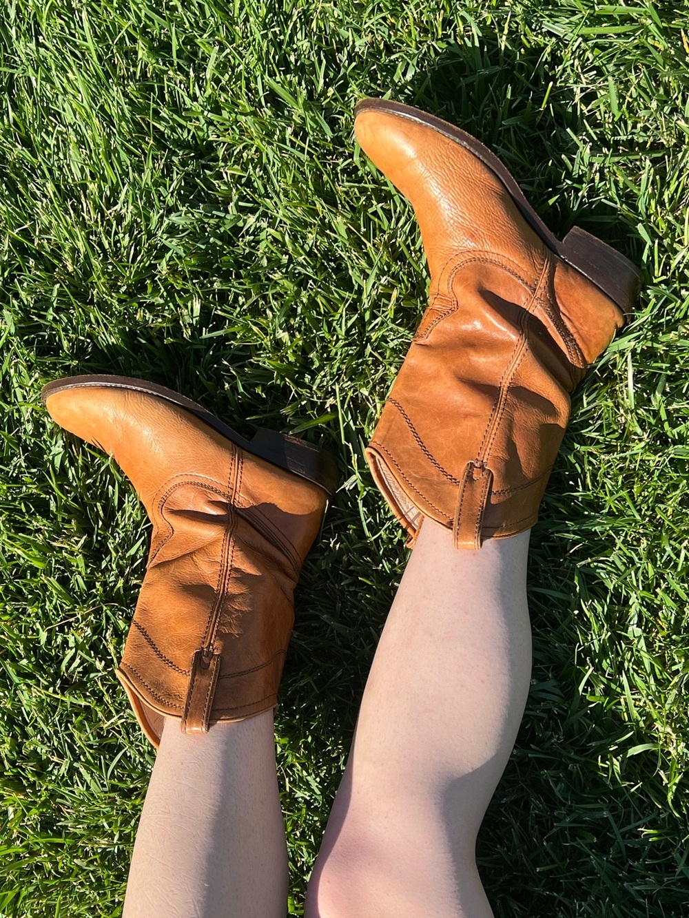 Women's Tan Leather Ankle Boots - Classic Western Style